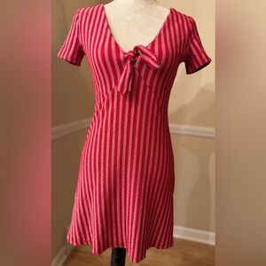 ❤️🤍 Zara Red & White Textured Stripe Tie-Front Flattering Mini Dress | Size S